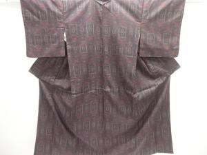 大正ロマン　幾何学模様手織り紬着物アンサンブル